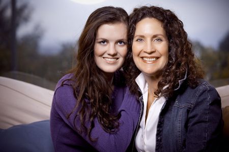 A portrait of a happy mother and daughterの写真素材