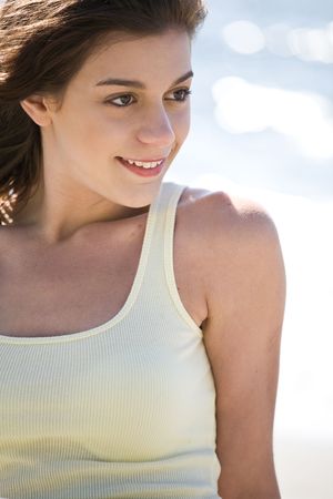 A beautiful caucasian girl on the beachの写真素材