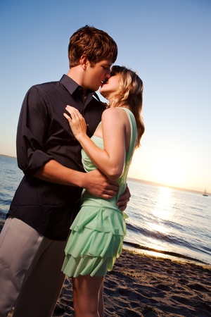 A romantic caucasian couple in love on the beachの写真素材