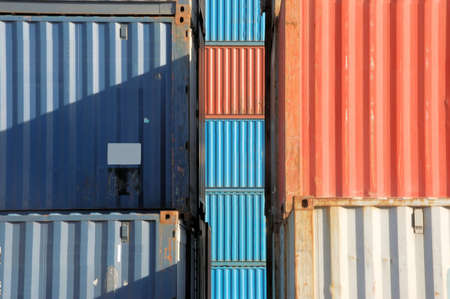 Stack of red and blue cargo container