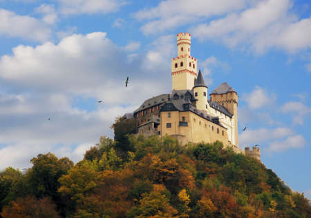 A castle on a hill near the Rhine in Germanyの写真素材