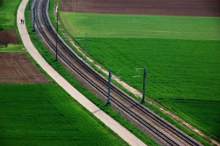 Curve of a railway track viewed from above