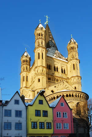 Church Saint Martin with houses in the old town of Cologne
