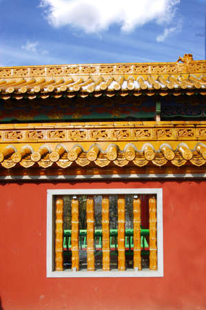 Chinese temple with red wallsの写真素材