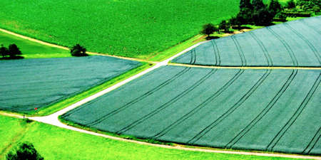 Crossroad in an agriculture landscape in Germanyの写真素材