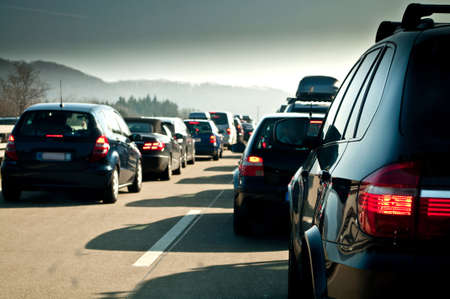 Traffic jam of cars on the way to ski vacation Traffic jam of cars on the way to ski vacation
