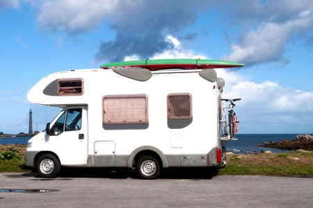 Camp mobile on a beach in Brittany in Franceの写真素材