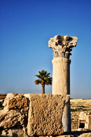 Stones and a pillar on a cultural site in Cyprusの写真素材