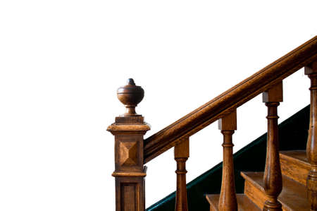 Old wooden staircase with handrail 