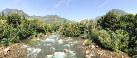 Landscape with the river Eisack in Bolzano in Italyの写真素材