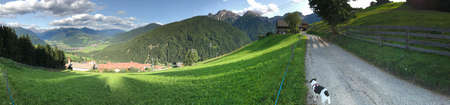 Panorama of a landscape in the Italian Dolomite Alpsの写真素材