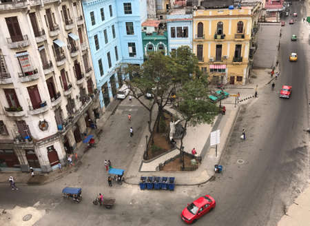 Aerial view of a street scene and old houses in Havana in Cubaのeditorial素材