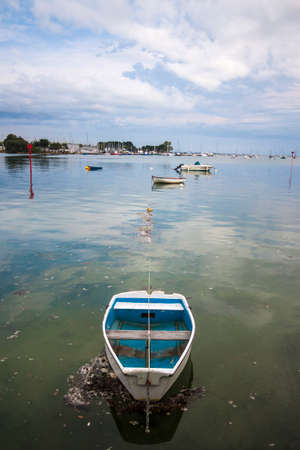 Single wooden rowing boat on the sea in briitany in Franceの写真素材
