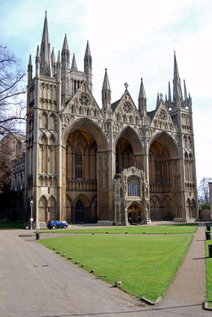 West front of Peterborough Cathedral  Cathedral Church of St  Peter, St  Paul and St  Andrew , Peterborough, Cambridgeshire, England, UK, Western Europe の写真素材