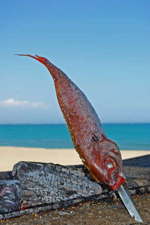 Fish cooking at a beachside restaurant, Benalmadena Costa, Costa del Sol, Malaga Province, Andalucia, Spain, Western Europe の写真素材