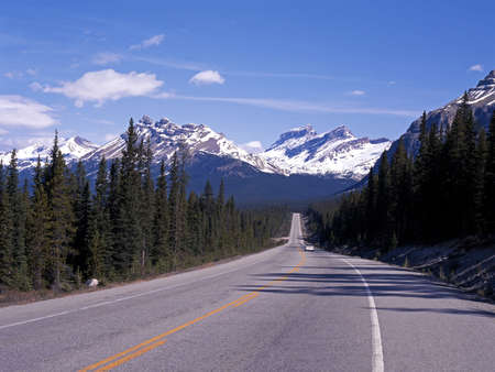 View along Highway 93, The Icefields Parkway, Alberta, Canada の写真素材