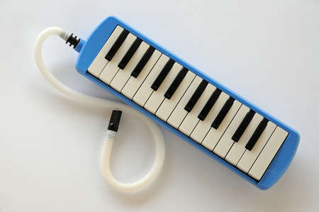 Blue and white Pianica blow-organ の写真素材