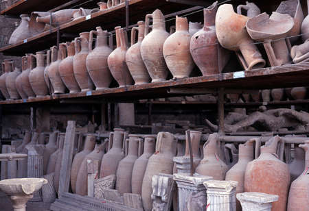 Pots in storage, Pompeii, Nr  Naples, Campania, Italy, Europeの写真素材