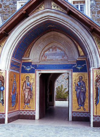 Entrance to The Holy, Royal and Stavropegic Monastery of Kykkos - the most powerful in Cyprus and in Greek Orthodox Church, Troodos Mountains, Cyprusの写真素材