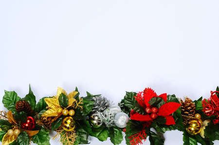Christmas floral decoration edge on a white background の写真素材