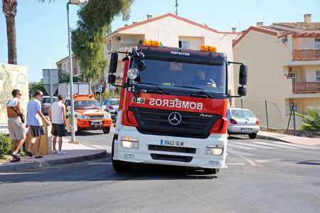 Calahonda, Spain - Circa September 2011 - Fire engine responding to emergency call, Calahonda, Costa...