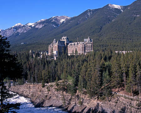 Alberta, Canada - Circa June 1995 - Banff Springs Hotel, Banff National Park, Alberta, Canadaのeditorial素材