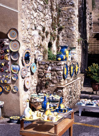 Ravello, Italy - Circa September, 1996 - Pottery for sale, Ravello, Amalfi Coast, Campania, Italy, Europe のeditorial素材