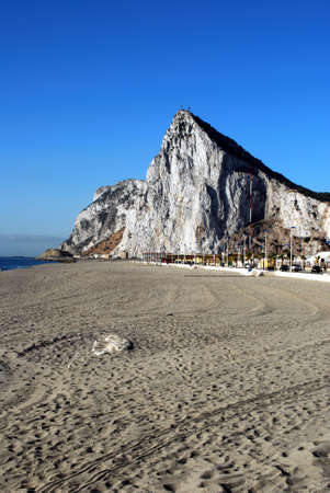 View along the beach towards the Rock of Gibraltar, La Linea de la Concepcion, Costa del Sol, Cadiz Province, Andalucia, Spain, Western Europe の写真素材