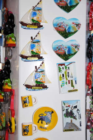 Malaga, Spain - June 14, 2011 - Souvenir fridge magnets, Malaga, Costa del Sol, Malaga Province, Andalucia, Spain, Western Europe のeditorial素材