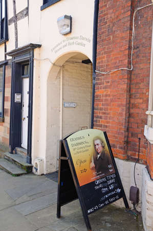 Lichfield, England - March 9, 2014 - Entrance to the Erasmus Darwin museum in Cathedral Close,...