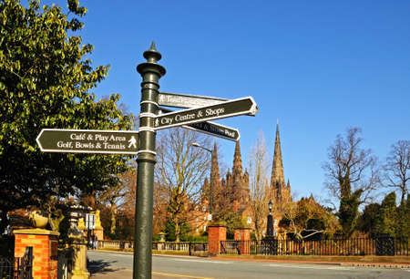 Lichfield, England - March 9, 2014 - Tourist information sign with Cathedral to the rear, Lichfield, Staffordshire, England, UK, Western Europe のeditorial素材
