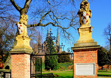 Entrance to the Remembrance Gardens with the Cathedral to the rear, Lichfield, Staffordshire, England, UK, Western Europe のeditorial素材