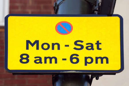 Yellow No Waiting restriction sign 