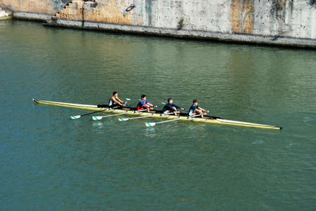 Seville, Spain - November 15, 2008 - Rowers on the River Guadalquivir, Seville, Andalusia, Spain, Western Europe のeditorial素材