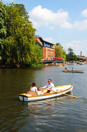 Stratford-upon-Avon, UK - May 18, 2014 - Royal Shakespeare Company Theatre along the River Avon, Stratford-Upon-Avon, Warwickshire, England, United Kingdom, Western Europe のeditorial素材