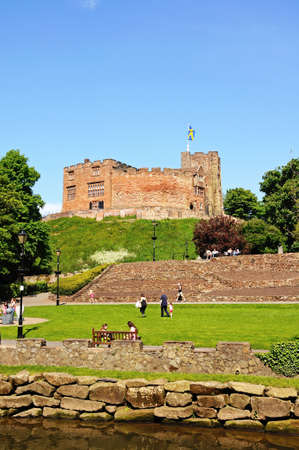 Tamworth, United Kingdom - May 17, 2014 - View of the Norman castle and gardens with the River Anker in the foreground, Tamworth, Staffordshire, England, UK, Western Europe のeditorial素材