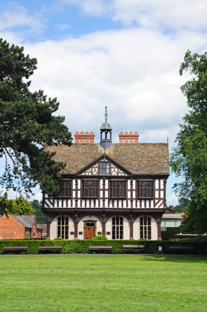 Front view of the timber framed Grange Court which was formerly the Market Hall, Leominster, Herefordshire, England, UK, Western Europe のeditorial素材