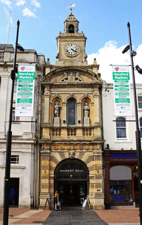 HEREFORD, UNITED KINGDOM - JUNE 5, 2014 - Entrance to the Market Hall, Hereford, Herefordshire, England, UK, Western Europe のeditorial素材
