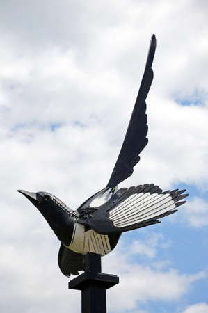 The magpie sculpture in Market Pitch, Weobley, Herefordshire, England, UK, Western Europe の写真素材
