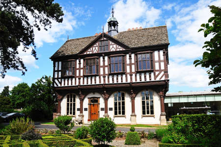 Leominster, United Kingdom - June 5, 2014 - Front view of the timber framed Grange Court which was formerly the Market Hall, Leominster, Herefordshire, England, UK, Western Europe のeditorial素材