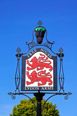 Chipping Campden, United Kingdom - June 12, 2014 - The Lygon Arms Hotel sign along the High Street, Chipping Campden, The Cotswolds, Gloucestershire, England, UK, Western Europe のeditorial素材