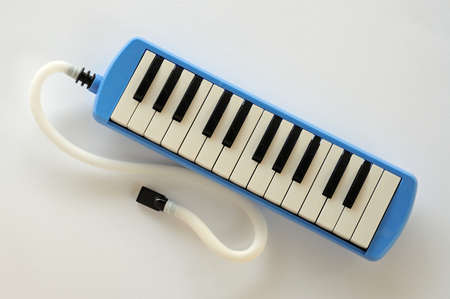 Blue and white Pianica blow-organ の写真素材
