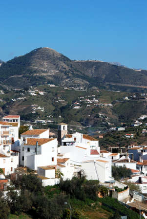 View of the town with mountains to the rear, Corumbela, Costa del Sol, Malaga Province, Andalusia, Spain, Western Europe の写真素材