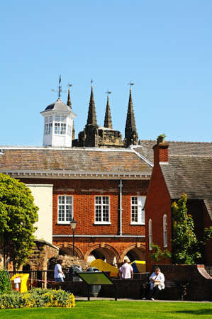 Tamworth, United Kingdom - May 17, 2014 - Town Hall and church seen from castle, Tamworth,...