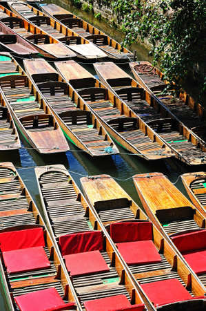 Punts moored along the river Cherwell, Oxford, Oxfordshire, England, UK, Western Europe の写真素材