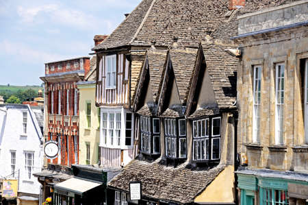 Burford, UK - June 17, 2014 - Traditional buildings along the High Street, Burford, Oxfordshire, England, UK, Western Europe のeditorial素材