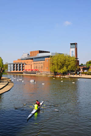 Stratford-upon-Avon, UK - May 18, 2014 - Royal Shakespeare Company Theatre along the River Avon, Stratford-Upon-Avon, Warwickshire, England, United Kingdom, Western Europe のeditorial素材
