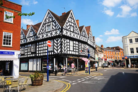 Warwick, UK - May 18, 2014 - View of Market Place leading to Swan Street, Warwick, Warwickshire, England, Western Europe のeditorial素材