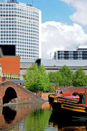 Birmingham, UK - May 14, 2014 - Narrowboats the Gas Street Canal Basin, Birmingham, West Midlands, England, UK, Western Europe のeditorial素材