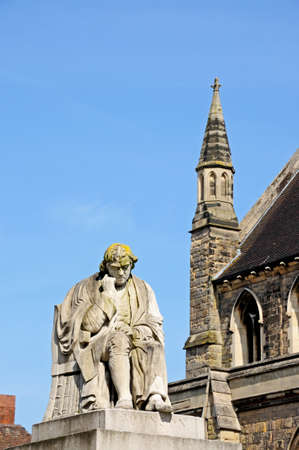 Statue of Dr Johnson in the Market Place, Lichfield, Staffordshire, England, United Kingdom, Western Europe の写真素材